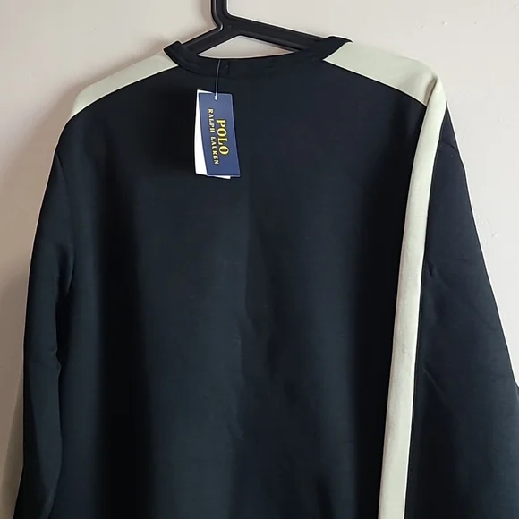 New Black Long Sleeves Polo Crew Neck Sweatshirt size Large